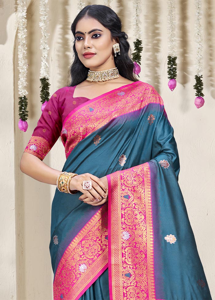 Rama Dupion Silk Saree With Blouse Piece