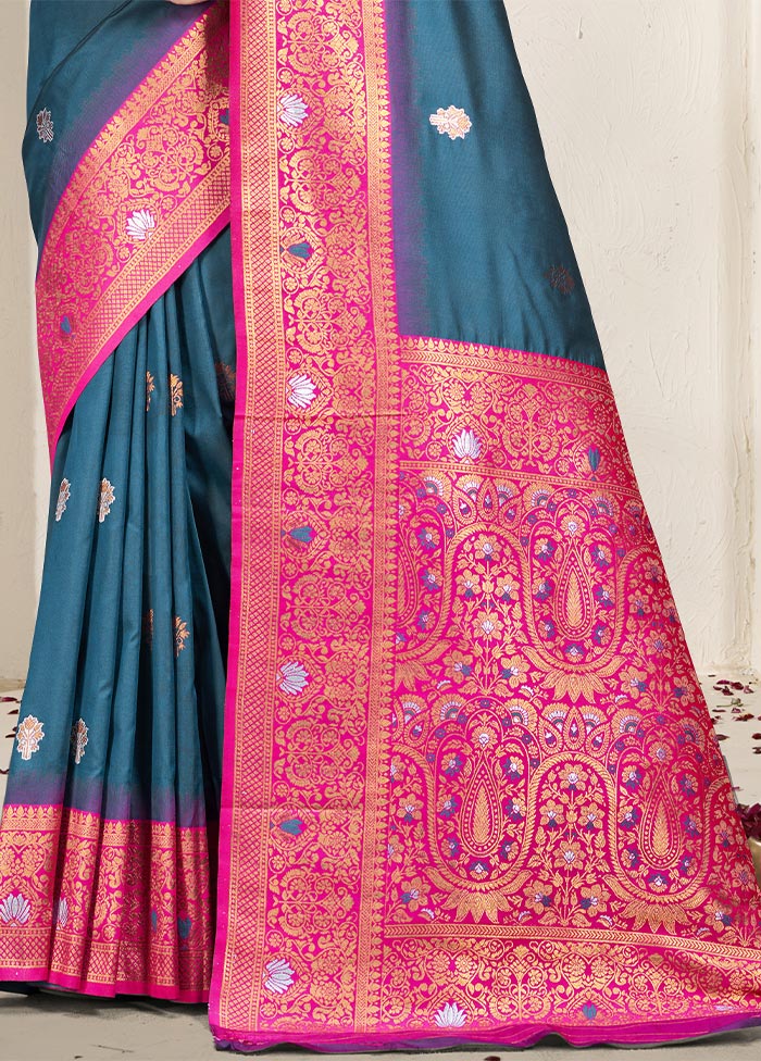 Rama Dupion Silk Saree With Blouse Piece