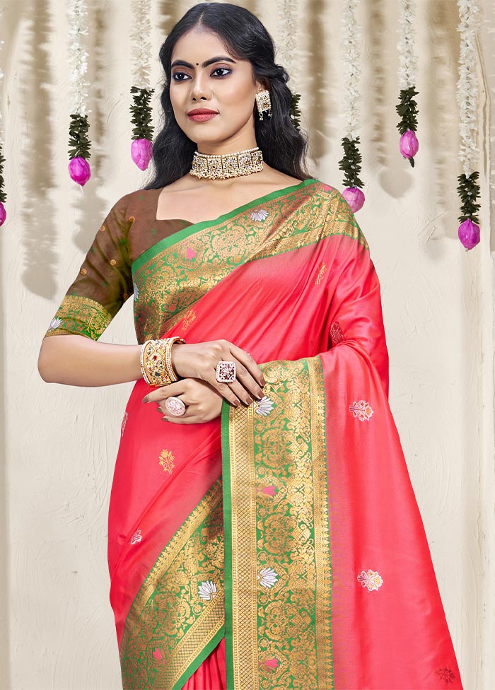 Pink Dupion Silk Saree With Blouse Piece