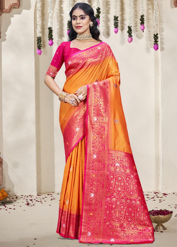 Orange Dupion Silk Saree With Blouse Piece