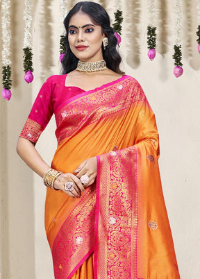 Orange Dupion Silk Saree With Blouse Piece