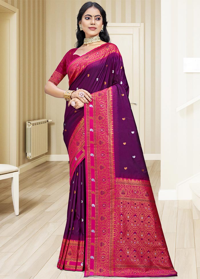 Wine Dupion Silk Saree With Blouse Piece