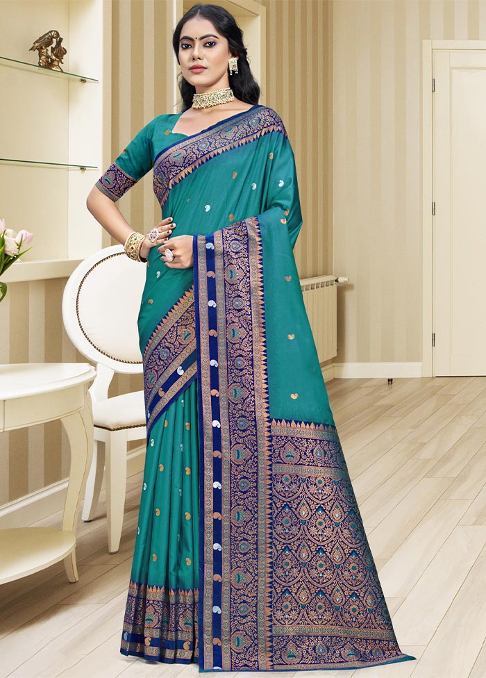 Sky Blue Dupion Silk Saree With Blouse Piece