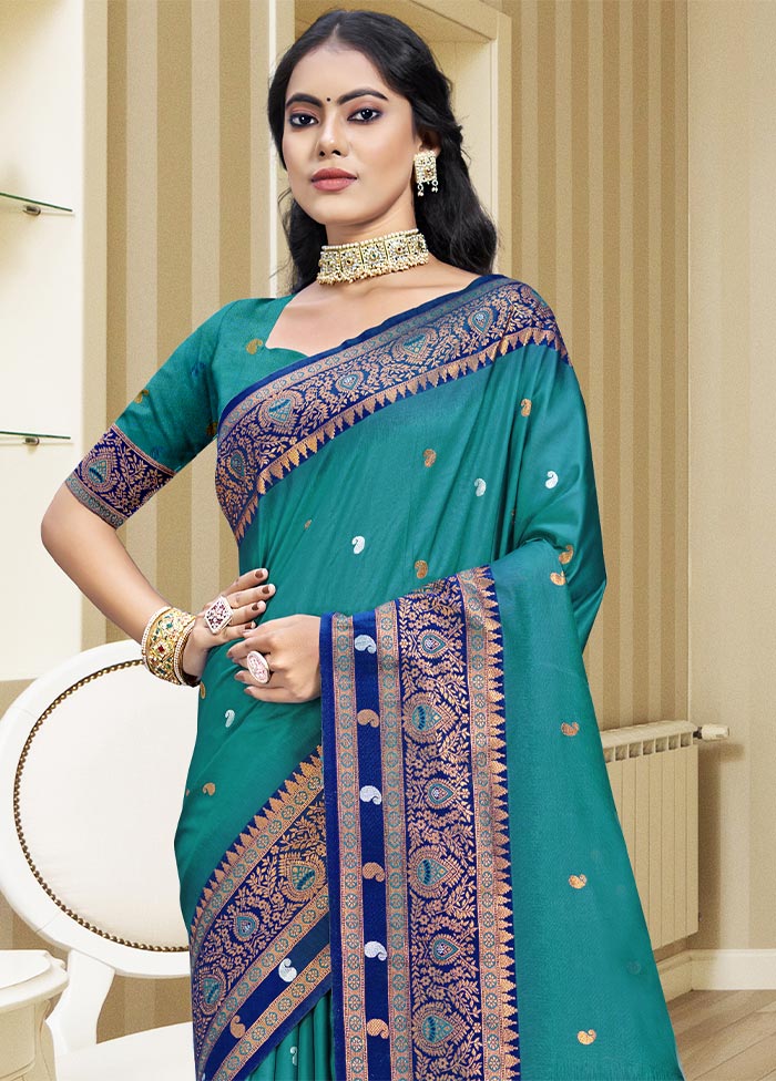 Sky Blue Dupion Silk Saree With Blouse Piece