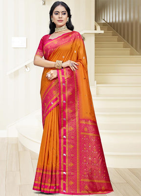 Orange Dupion Silk Saree With Blouse Piece