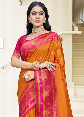 Orange Dupion Silk Saree With Blouse Piece