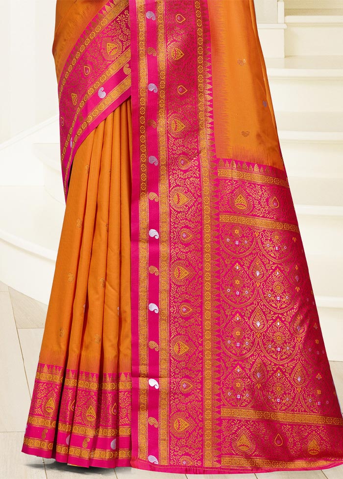 Orange Dupion Silk Saree With Blouse Piece