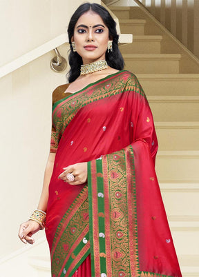 Dark Pink Dupion Silk Saree With Blouse Piece