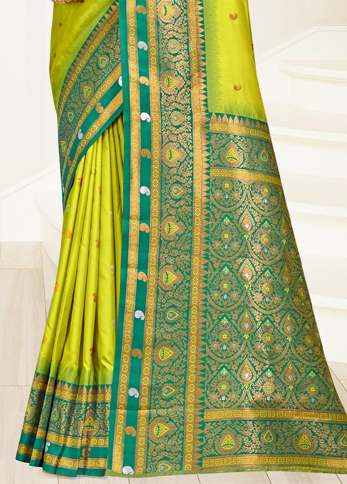 Sea Green Dupion Silk Saree With Blouse Piece