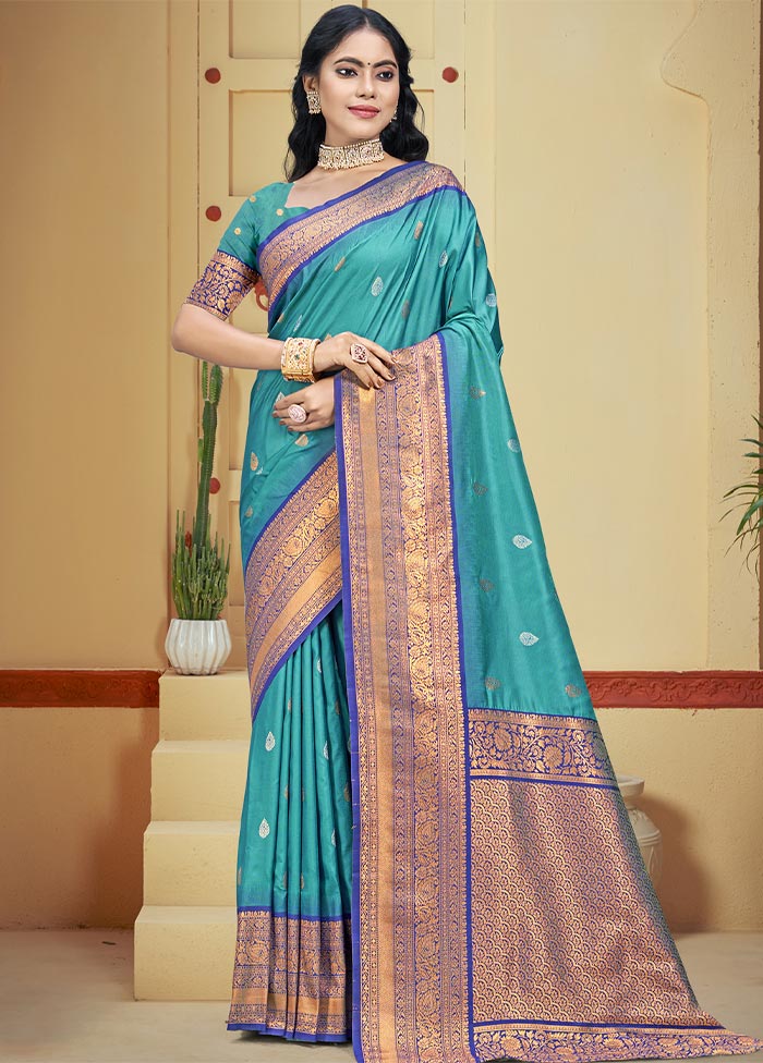 Sky Blue Dupion Silk Saree With Blouse Piece