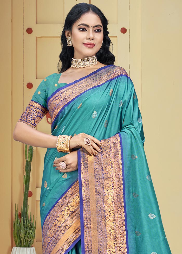 Sky Blue Dupion Silk Saree With Blouse Piece