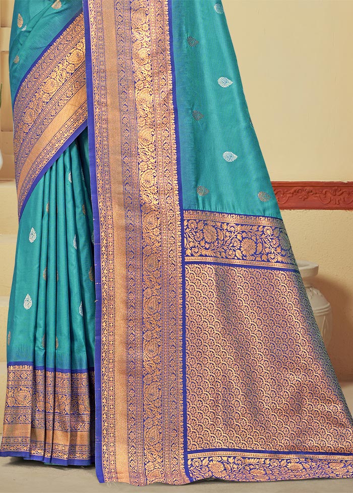 Sky Blue Dupion Silk Saree With Blouse Piece