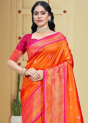 Orange Dupion Silk Saree With Blouse Piece