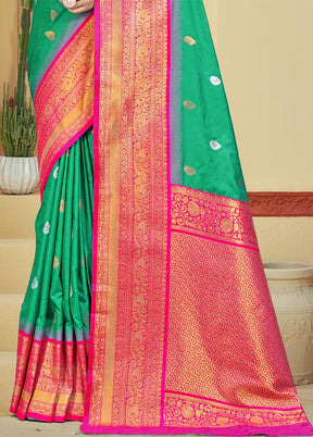 Teal Green Dupion Silk Saree With Blouse Piece