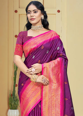 Wine Dupion Silk Saree With Blouse Piece