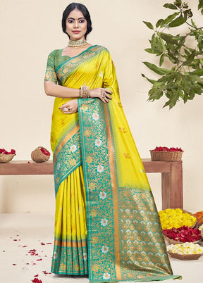 Yellow Dupion Silk Saree With Blouse Piece