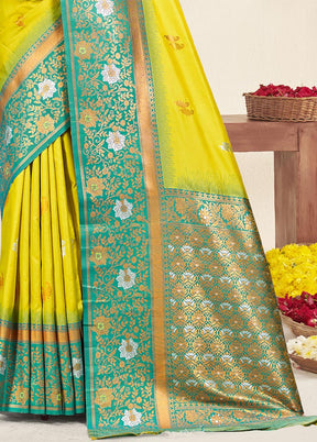 Yellow Dupion Silk Saree With Blouse Piece