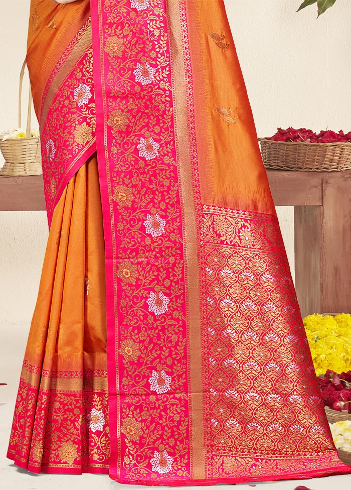 Orange Dupion Silk Saree With Blouse Piece