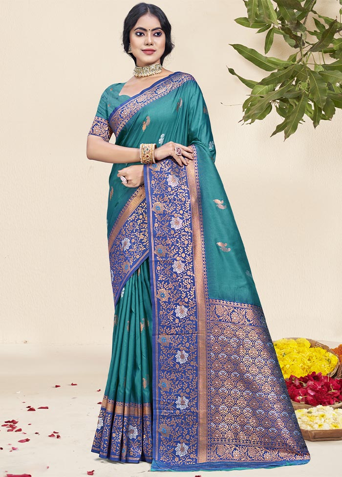 Sky Blue Dupion Silk Saree With Blouse Piece