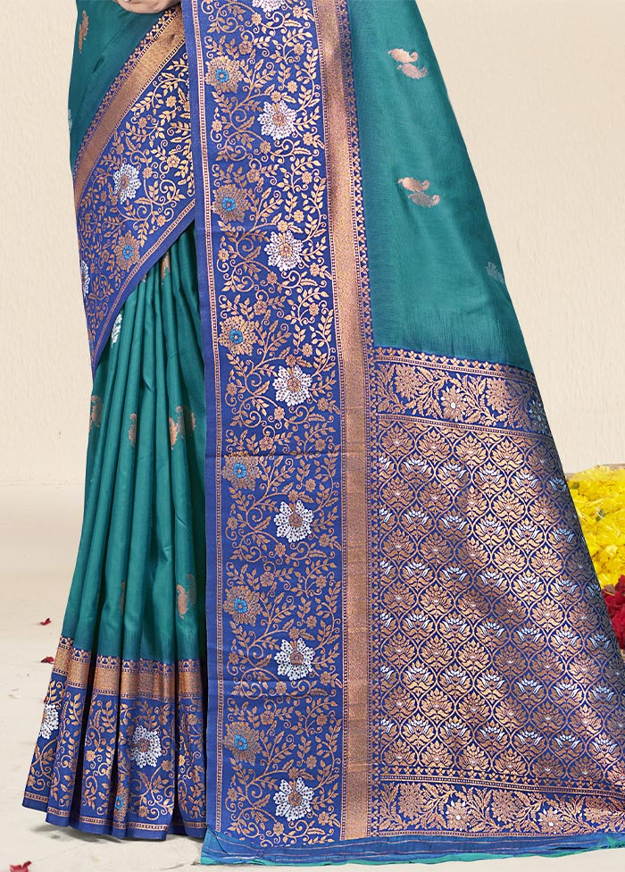 Sky Blue Dupion Silk Saree With Blouse Piece