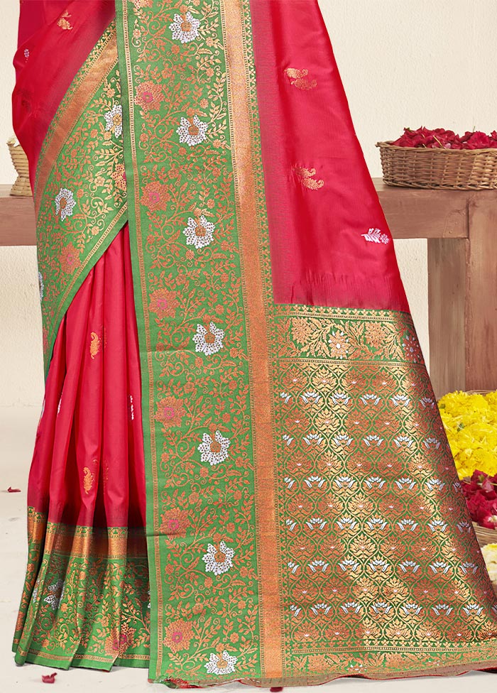 Dark Pink Dupion Silk Saree With Blouse Piece