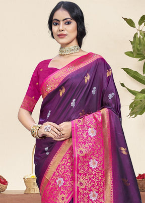 Wine Dupion Silk Saree With Blouse Piece