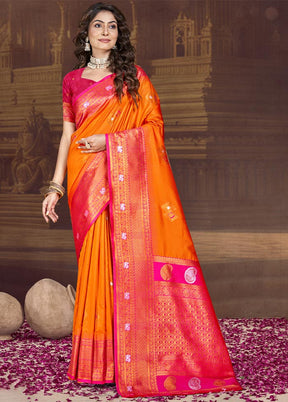 Orange Dupion Silk Saree With Blouse Piece