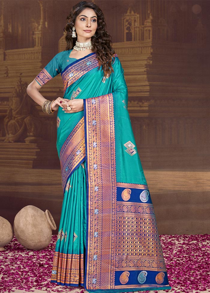 Sky Blue Dupion Silk Saree With Blouse Piece