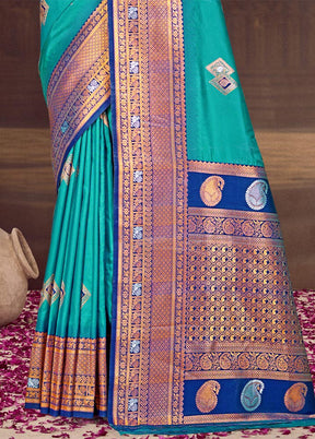 Sky Blue Dupion Silk Saree With Blouse Piece