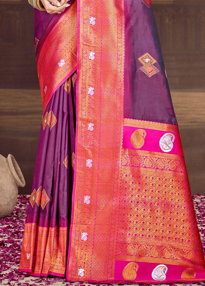 Wine Dupion Silk Saree With Blouse Piece