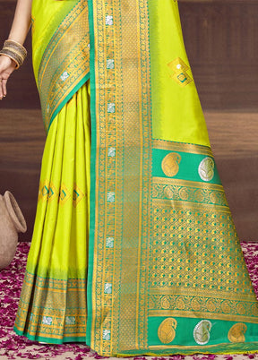 Parrot Green Dupion Silk Saree With Blouse Piece