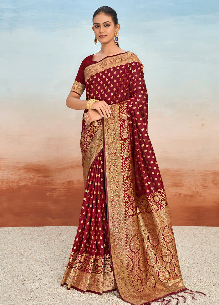 Maroon Dupion Silk Saree With Blouse Piece