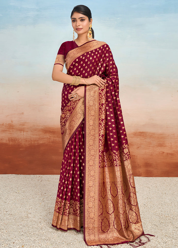 Wine Dupion Silk Saree With Blouse Piece