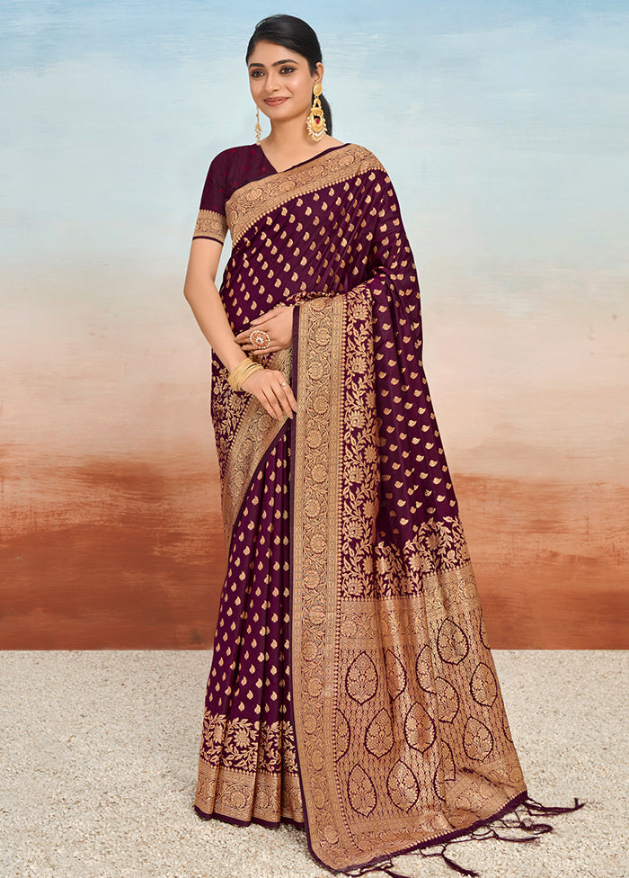 Purple Dupion Silk Saree With Blouse Piece