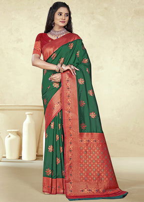 Dark Green Dupion Silk Saree With Blouse Piece