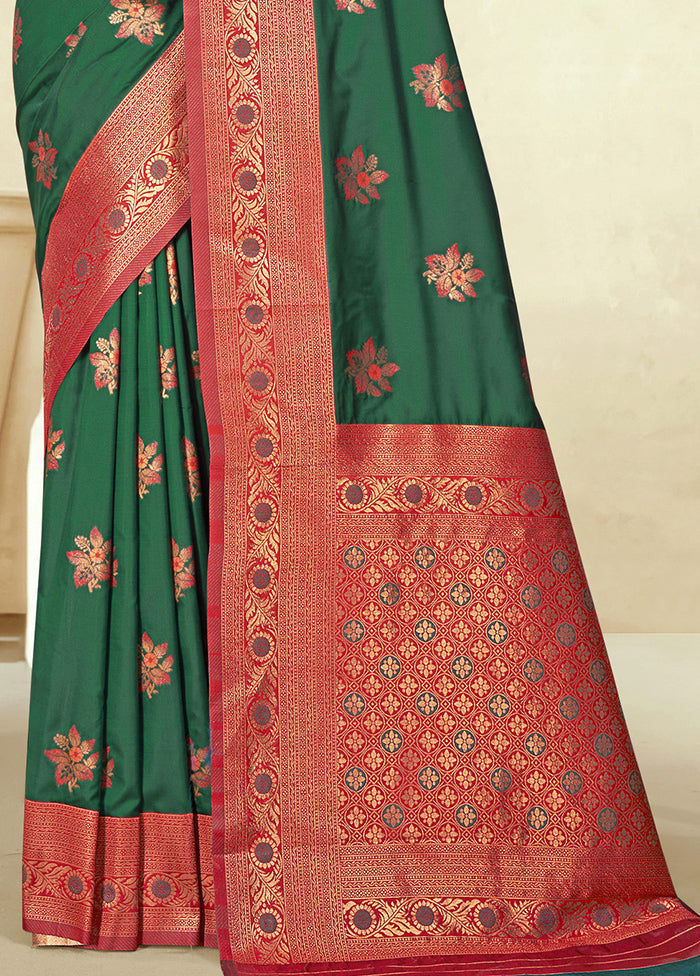 Dark Green Dupion Silk Saree With Blouse Piece