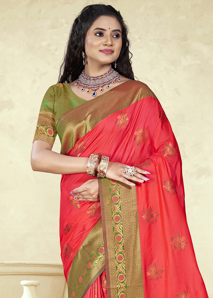 Pink Dupion Silk Saree With Blouse Piece