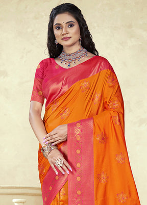 Orange Dupion Silk Saree With Blouse Piece