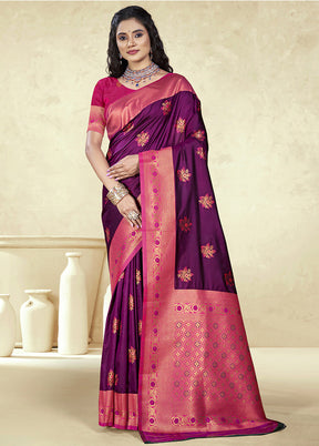 Wine Dupion Silk Saree With Blouse Piece