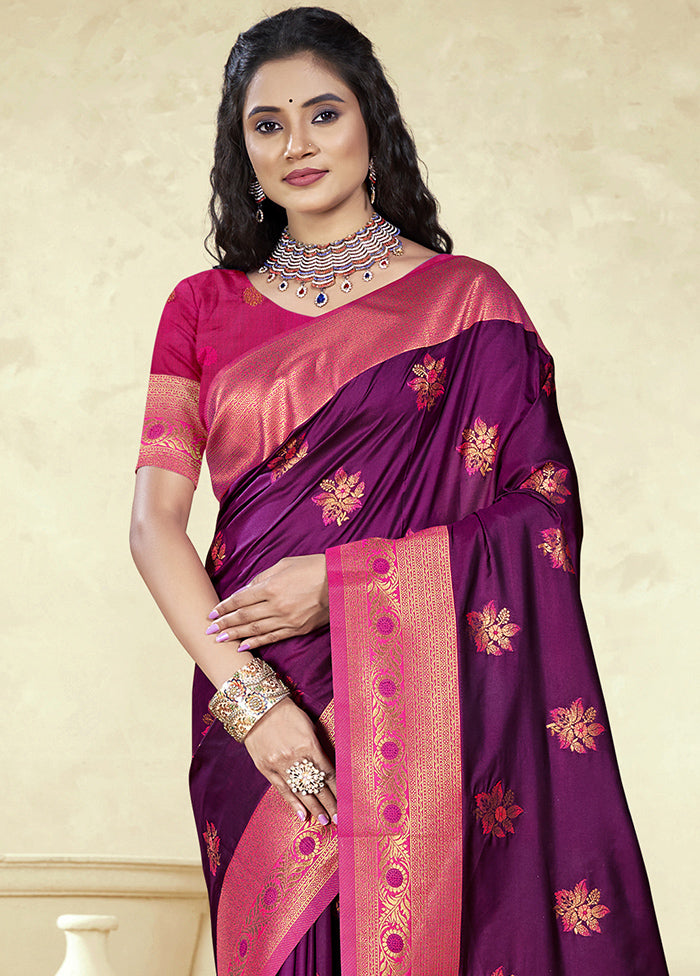 Wine Dupion Silk Saree With Blouse Piece