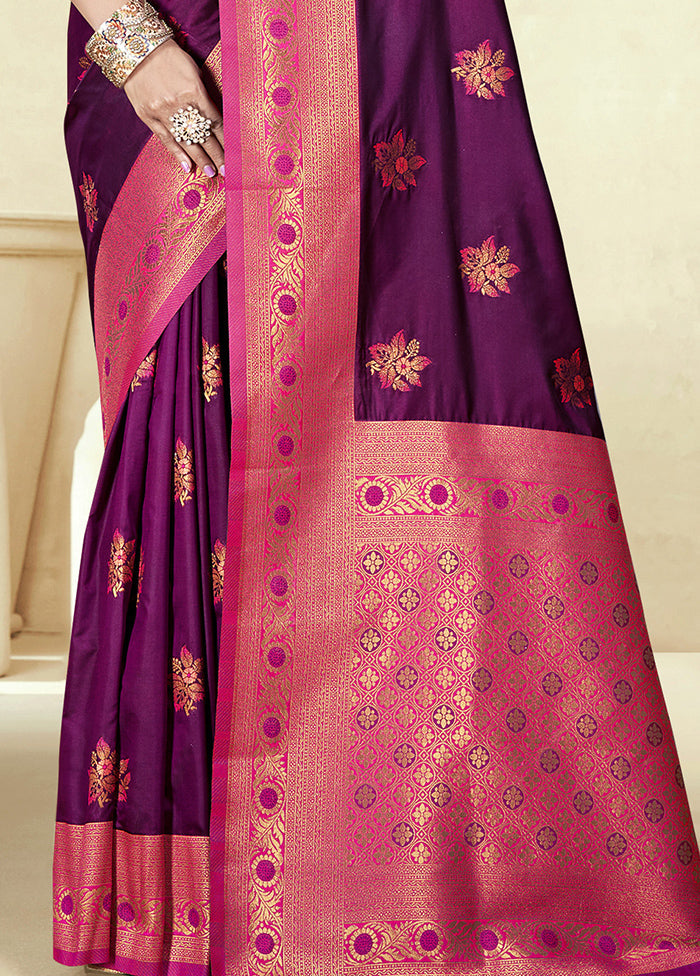 Wine Dupion Silk Saree With Blouse Piece