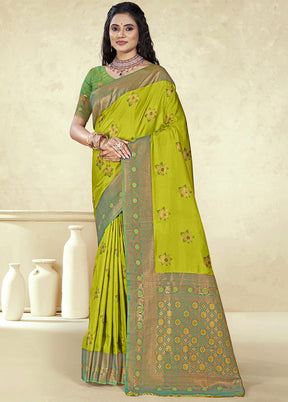 Sea Green Dupion Silk Saree With Blouse Piece