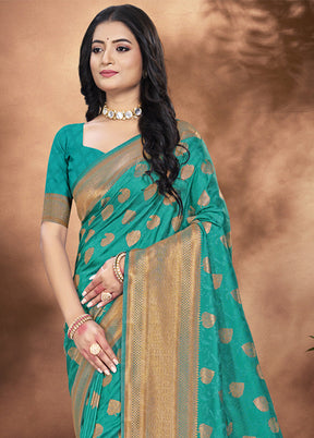 Turquoise Spun Silk Saree With Blouse Piece