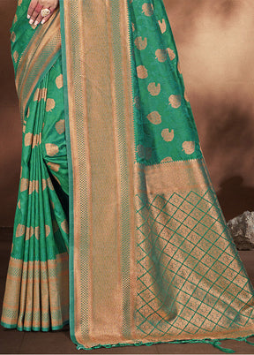 Rama Green Spun Silk Saree With Blouse Piece