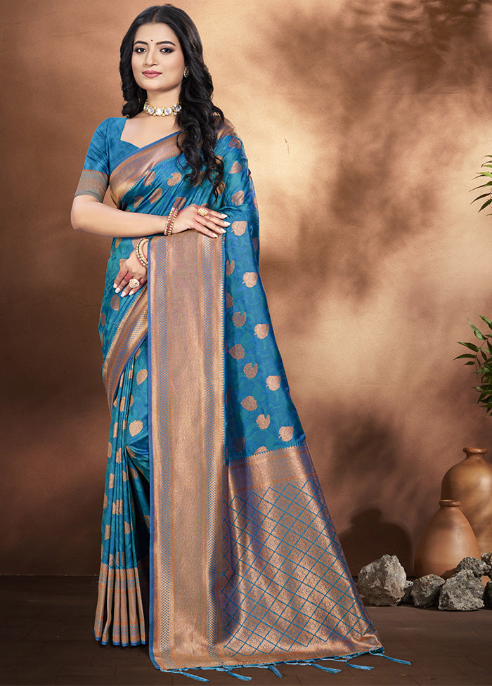 Sky Blue Spun Silk Saree With Blouse Piece