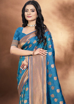 Sky Blue Spun Silk Saree With Blouse Piece