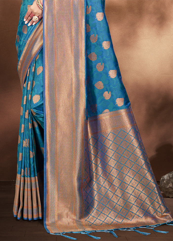 Sky Blue Spun Silk Saree With Blouse Piece