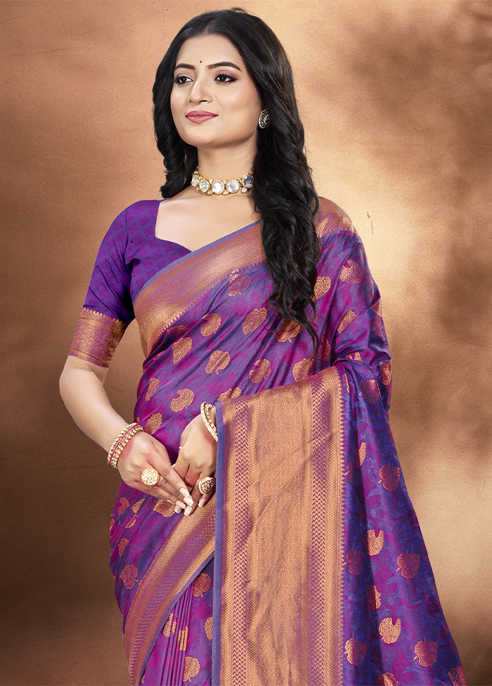 Purple Spun Silk Saree With Blouse Piece