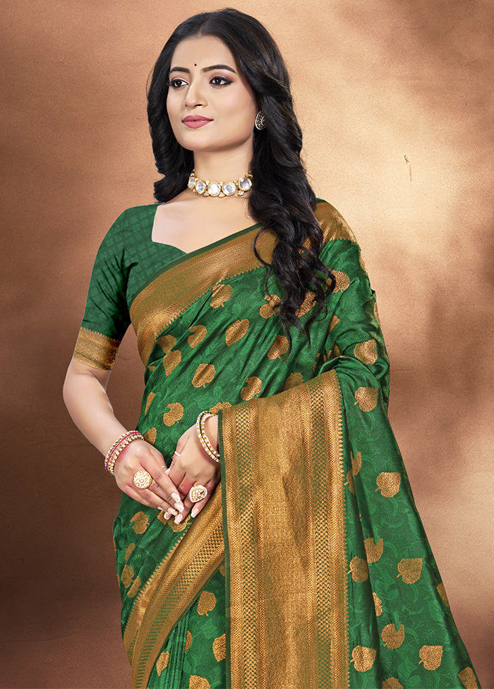 Green Spun Silk Saree With Blouse Piece