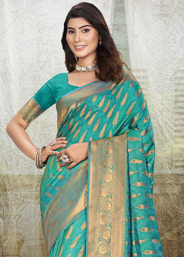 Turquoise Spun Silk Saree With Blouse Piece